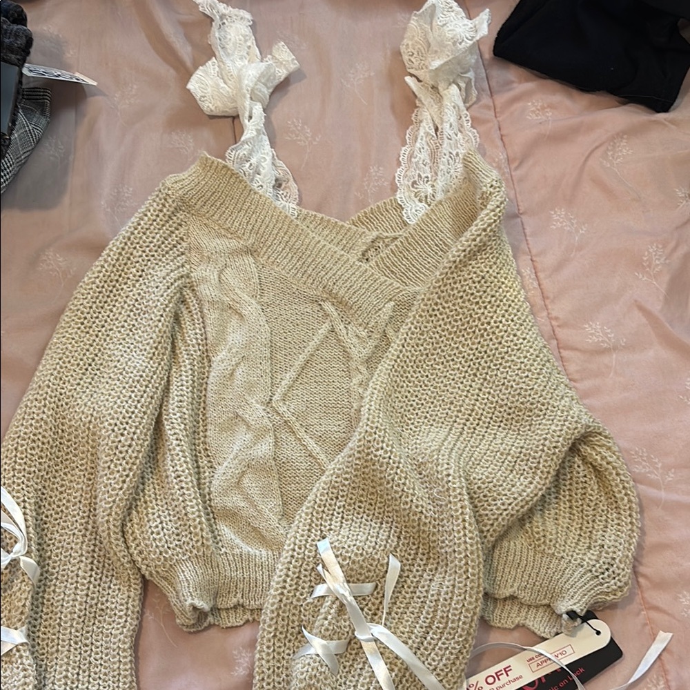 Women's Cream Sweater with Lace Details